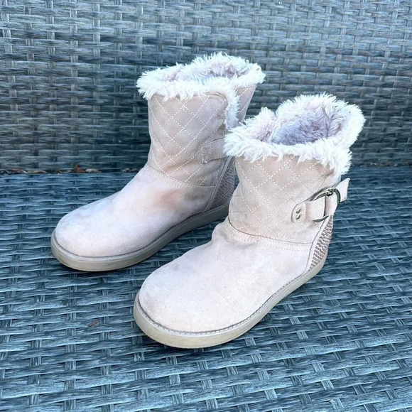 Guess Women's Quilted Suede Brown Faux Fur Lined Rhinestone Comfort Boots Size 7 - Picture 3 of 10